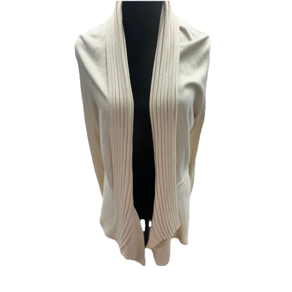 Talbots Womens Cardigan Size M Ivory Handkerchief Hem Open Drape 100% Cotton